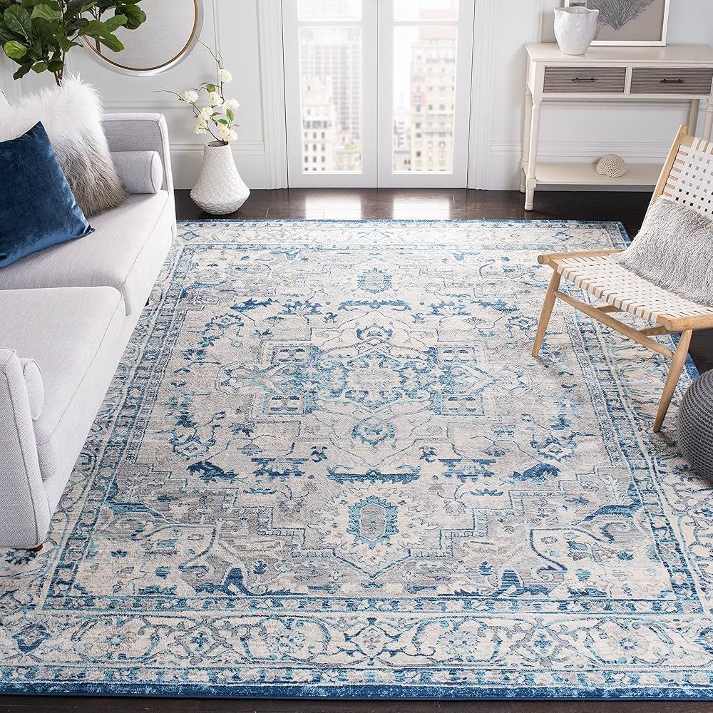 SAFAVIEH Brentwood Collection Area Rug - 6' x 9', Light Grey & Blue, Medallion Distressed Design,... | Amazon (US)