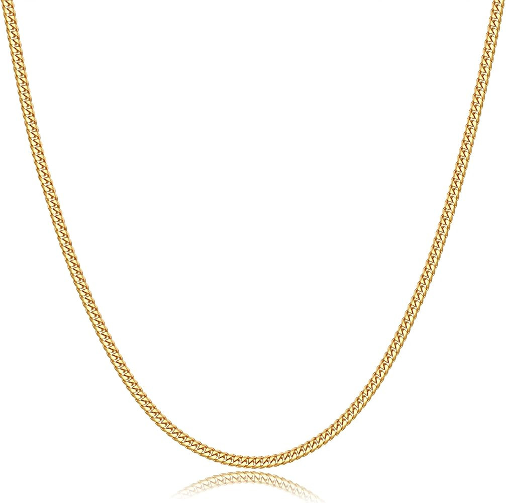 18K Gold Over 925 Sterling Silver Clasp Cuban Link Chain for Men 3.5mm Diamond Cut Gold Chain for... | Amazon (US)