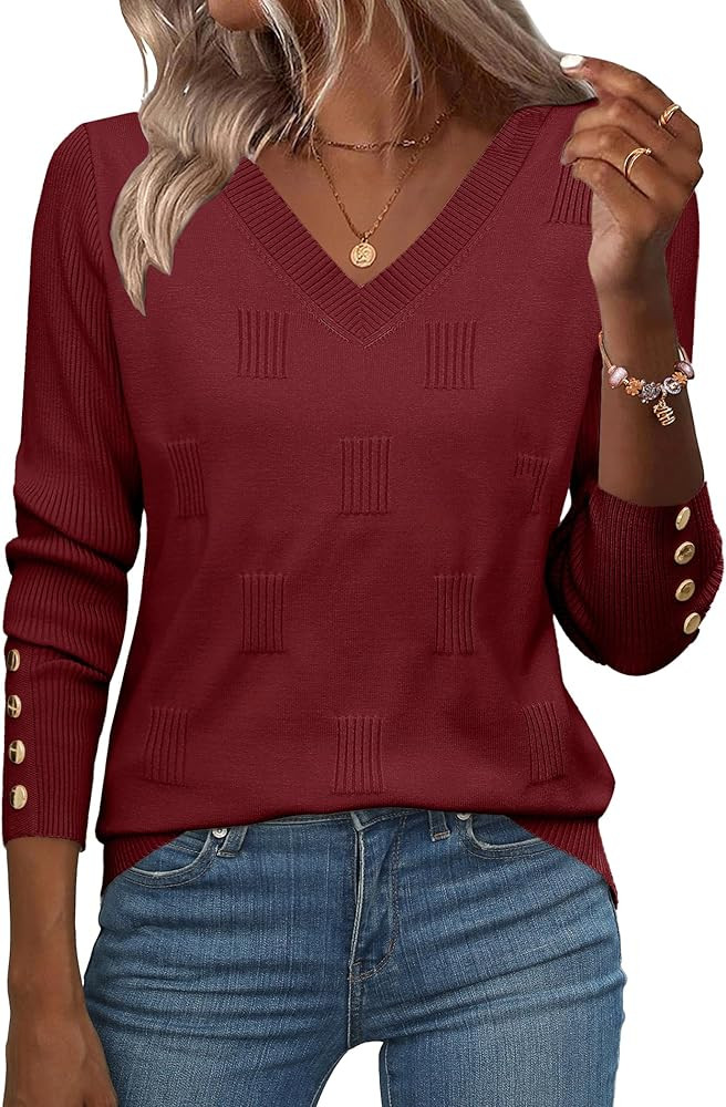 Zeagoo Womens V Neck Sweaters Shirts Long Sleeve Lightweight Ribbed Knit Pullover Sweater Blouse ... | Amazon (US)