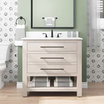 allen + roth Kennilton 36-in Natural Undermount Single Sink Bathroom Vanity with White Carrara En... | Lowe's