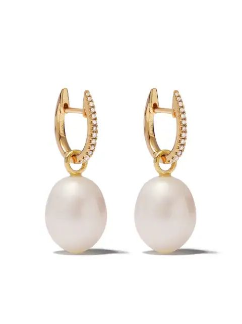 18kt gold diamond pearl drop earrings | Farfetch (US)