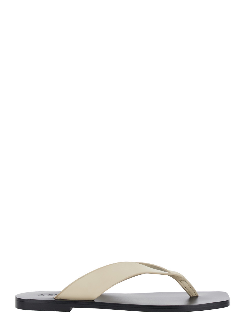 A. Emery Kinto Sandals with Square Toe and Thong Design in White Black for Women White/black Cow Leather Flat Shoes - Women | Italist.com US