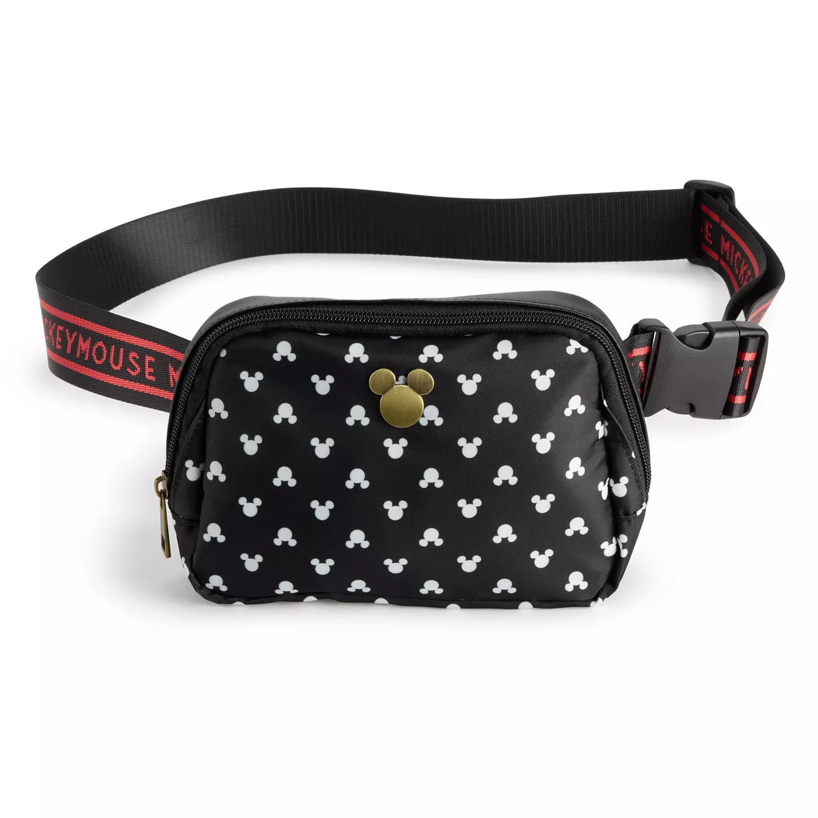 Disney's Mickey Mouse All Over Print with Metal Badge and Jacquard Strap Fanny Pack, Black | Kohl's