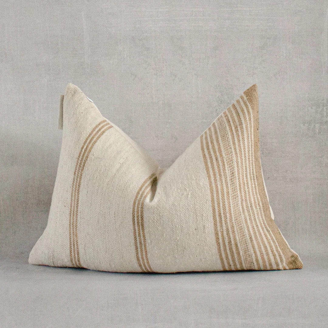 Lumbar Pillow Cover 14x20 | Off Cream Beige Striped Pillow Cover | Vintage Indian Wool Pillow Cov... | Etsy (US)