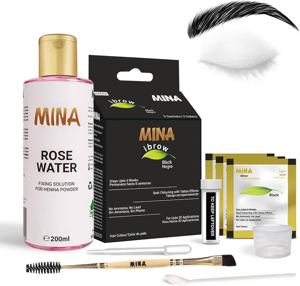 MinaiBrow Tint Kit Black | Natural Spot Coloring Brow Tinting Powder with Rose water & Duo Angled... | Amazon (US)