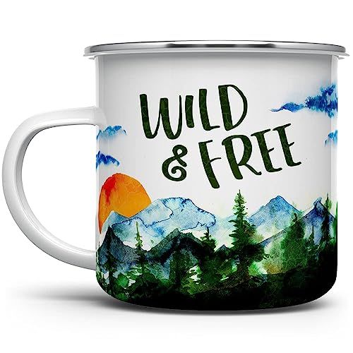 Wild and Free Enamel Campfire Mug, Outdoor Adventure Enthusiast Camping Coffee Cup, Wanderlust Mo... | Amazon (US)