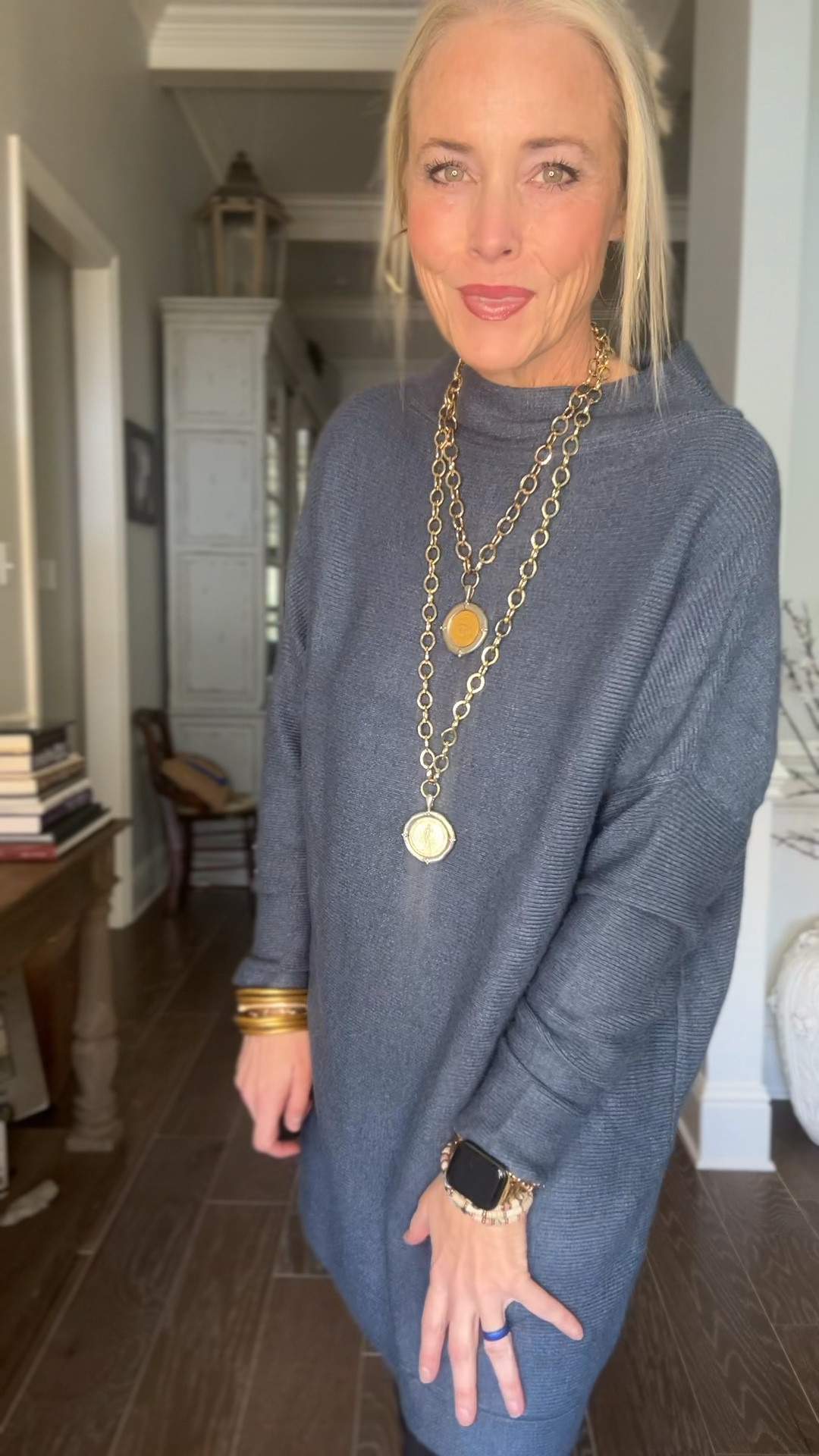 Today’s OOTD is the navy version of the FP look for less from Anrabess on Amazon. The color is called navy, but it’s more of a heathered blue to me. I’m in a medium in the oversized tunic sweater but could probably do a small if I wanted. I’m wearing it with my new fleece lined leggings (in a S/M), Nike Court Legacy sneakers, Jennifer Ponson Designs Italian Coin Treasures and everyday jewelry. 

#LTKover40 #LTKmidsize #LTKsalealert