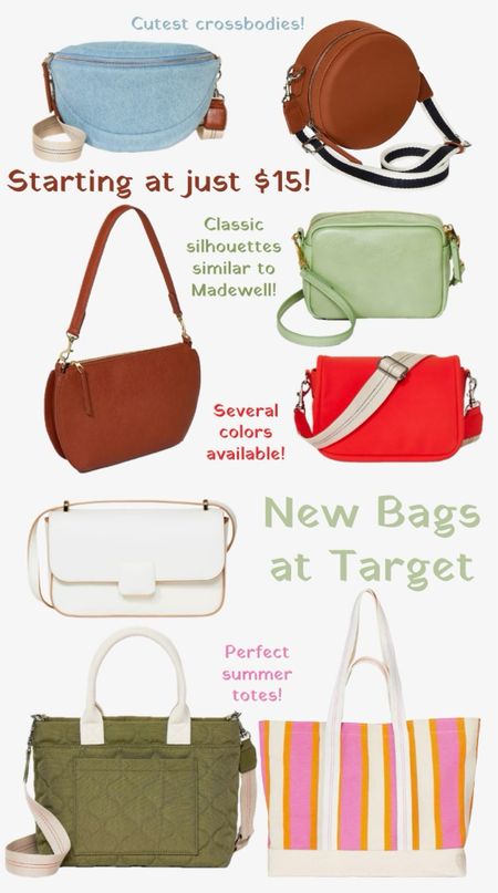 Cute new bags at Target starting at just $15! So many of these look like Madewell bags to me, but they start at just $15! All of the bags pictured come in multiple color options, too.
……………
target new arrivals target bag target purse tote bag travel tote travel tote bag travel bag pool day pool bag mom bag sports bag saddle bag saddle purse target finds under $20 target finds under $25 purse under $20 purse under $25 anthropologie dupe mother’s day gift under $25 mothers day gift under $50 crossbody bag crossbody purse Dior dupe madewell dupe clare v. Dupe leather purse leather crossbody tote bag under $20 summer tote bag pool tote bag weekender bag best travel bag quilted bag denim bag denim purse circle purse camera bag shoulder bag 

#LTKitbag #LTKxMadewell #LTKtravel