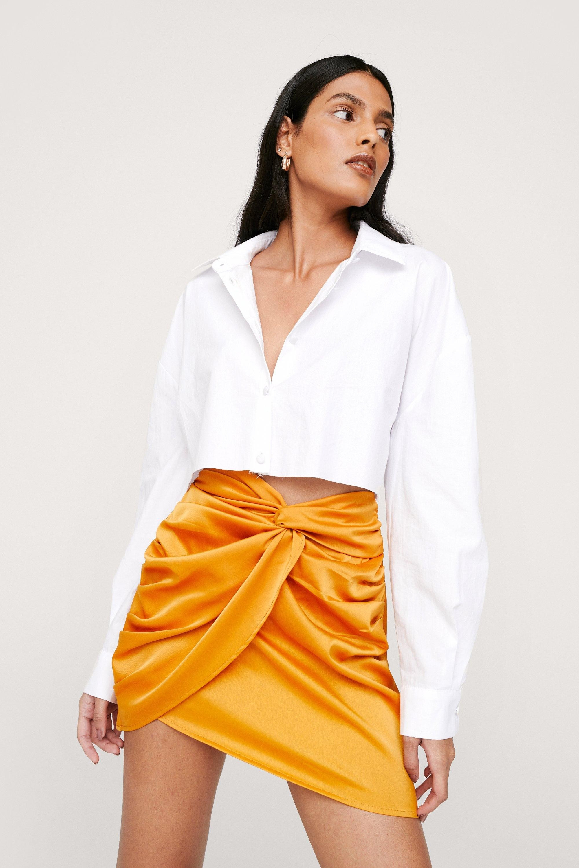 Knot Front Satin Mini Skirt | Nasty Gal (US)