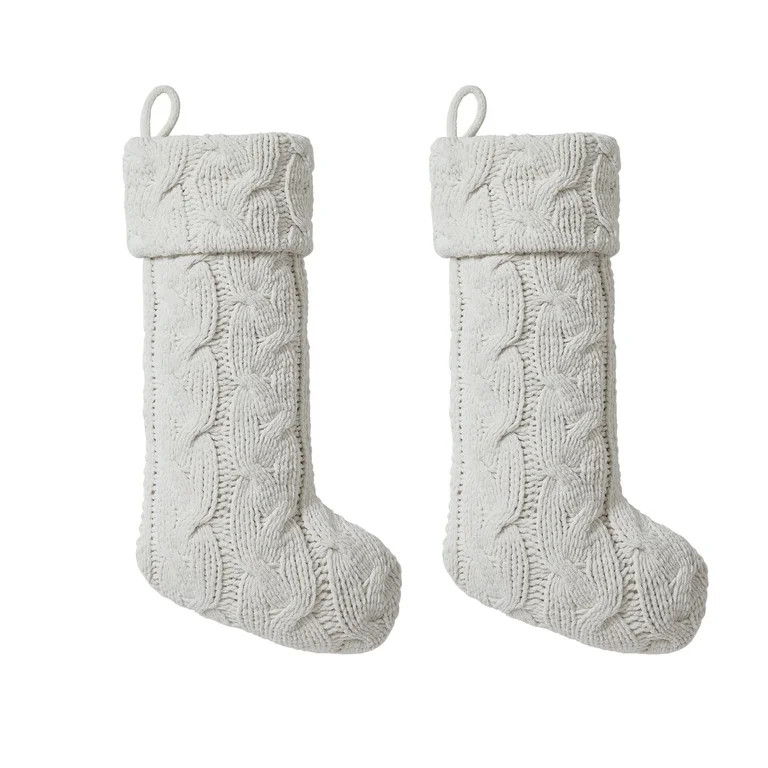 My Texas House Monte Grey Cable Knit Christmas Stockings, 20" x 10" (2 Count) | Walmart (US)