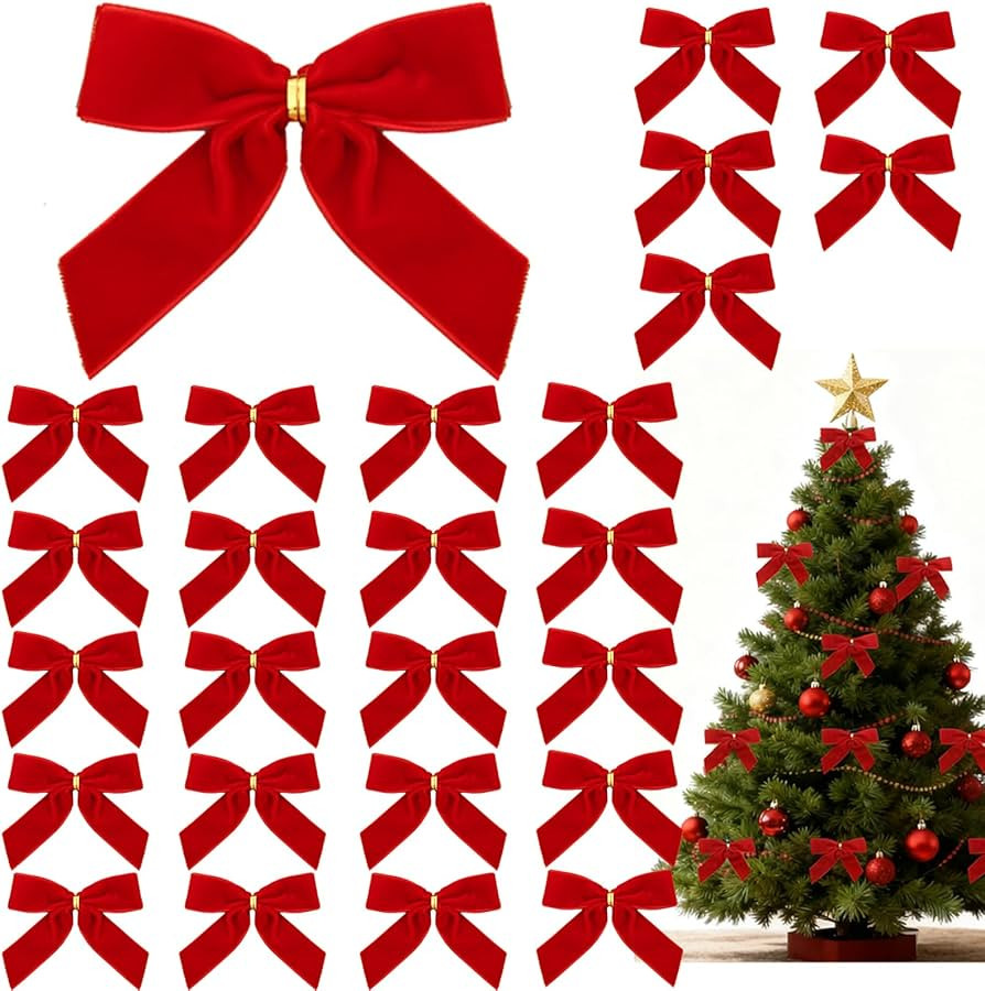 26 Pcs Red Small Velvet Bows Decorations Vintage Christmas Ornaments for Christmas Tree Gift Wrap... | Amazon (US)