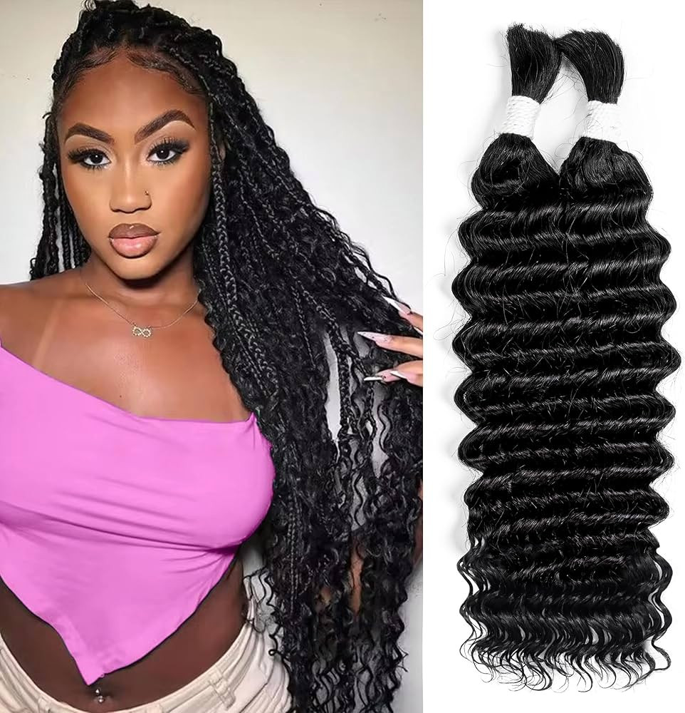 Human Braiding Hair 20 Inch Deep Wave Bulk Human Braiding Hair For Boho Braids 2 Bundles 100g No ... | Amazon (US)