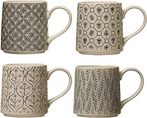 Creative Co-Op Set of 4, Stoneware Mug, 4 Styles Mugs & Cups, 4 Count (Pack of 1), Multi | Amazon (US)