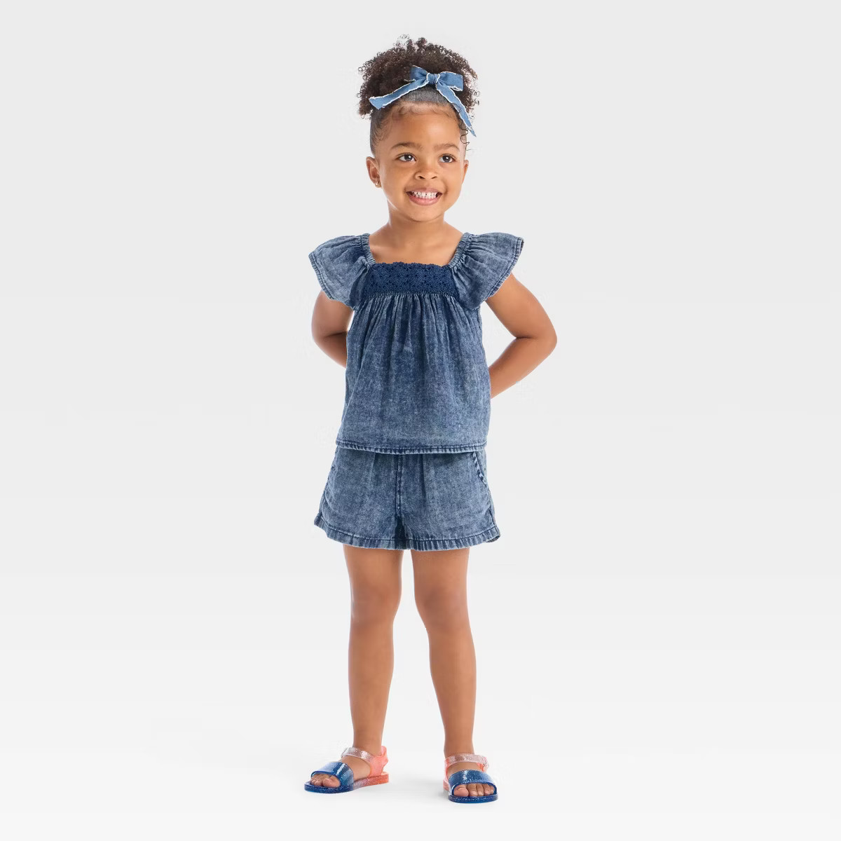 Toddler Girls' Floral Top & Shorts Set - Cat & Jack™ Medium Indigo | Target