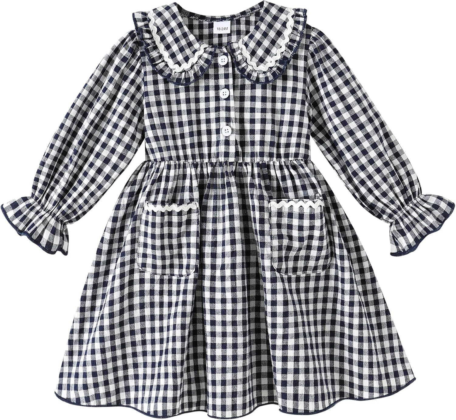 Happy Town Toddler Girl Peter Pan Collar Long Sleeve Dress 18M-6T | Amazon (US)