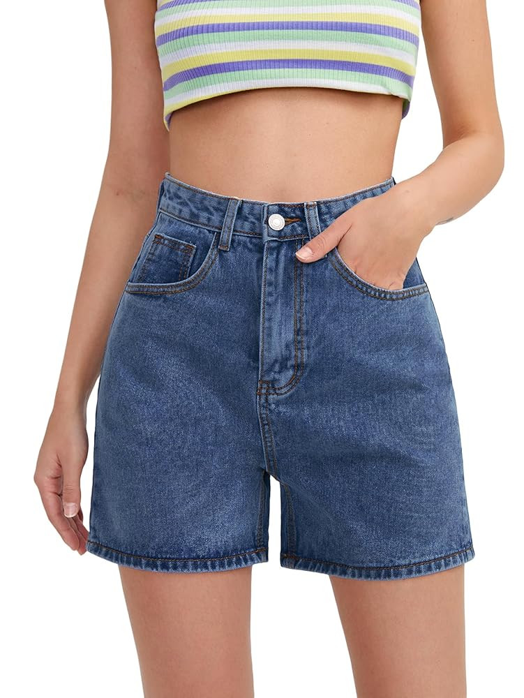 SweatyRocks Women's High Waist Straight Leg Denim Shorts Solid Jean Shorts Summer Hot Pants with ... | Amazon (US)