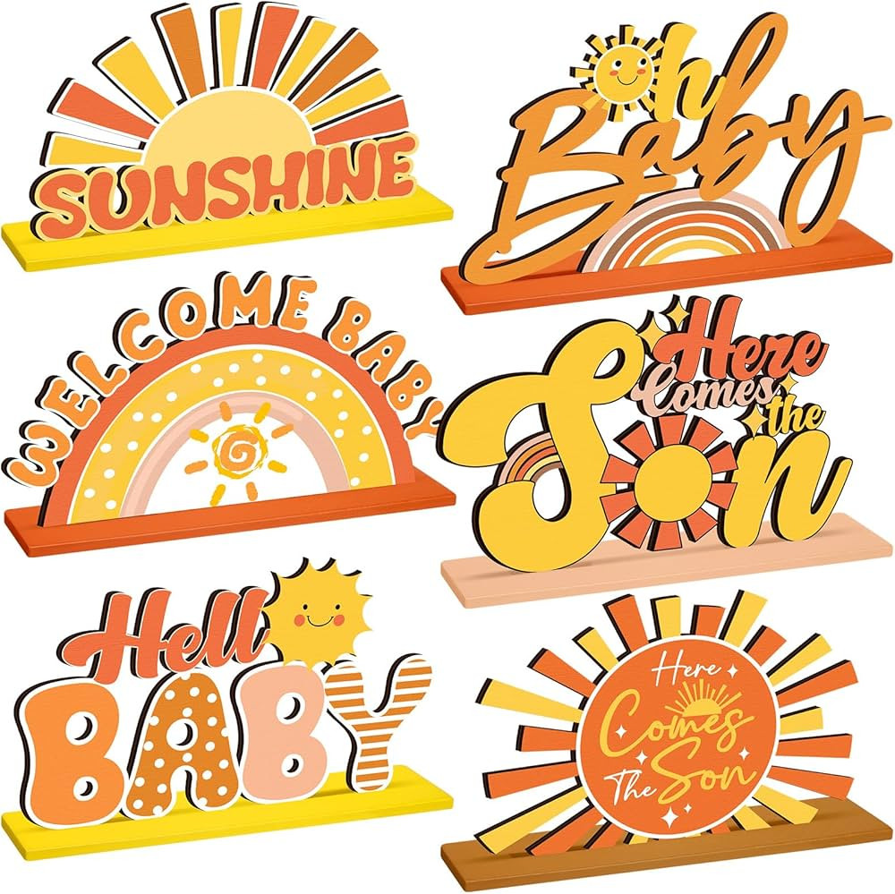 6 Pcs Here Comes the Son Baby Shower Decorations Retro Boho Party Centerpiece for Table Toppers W... | Amazon (US)