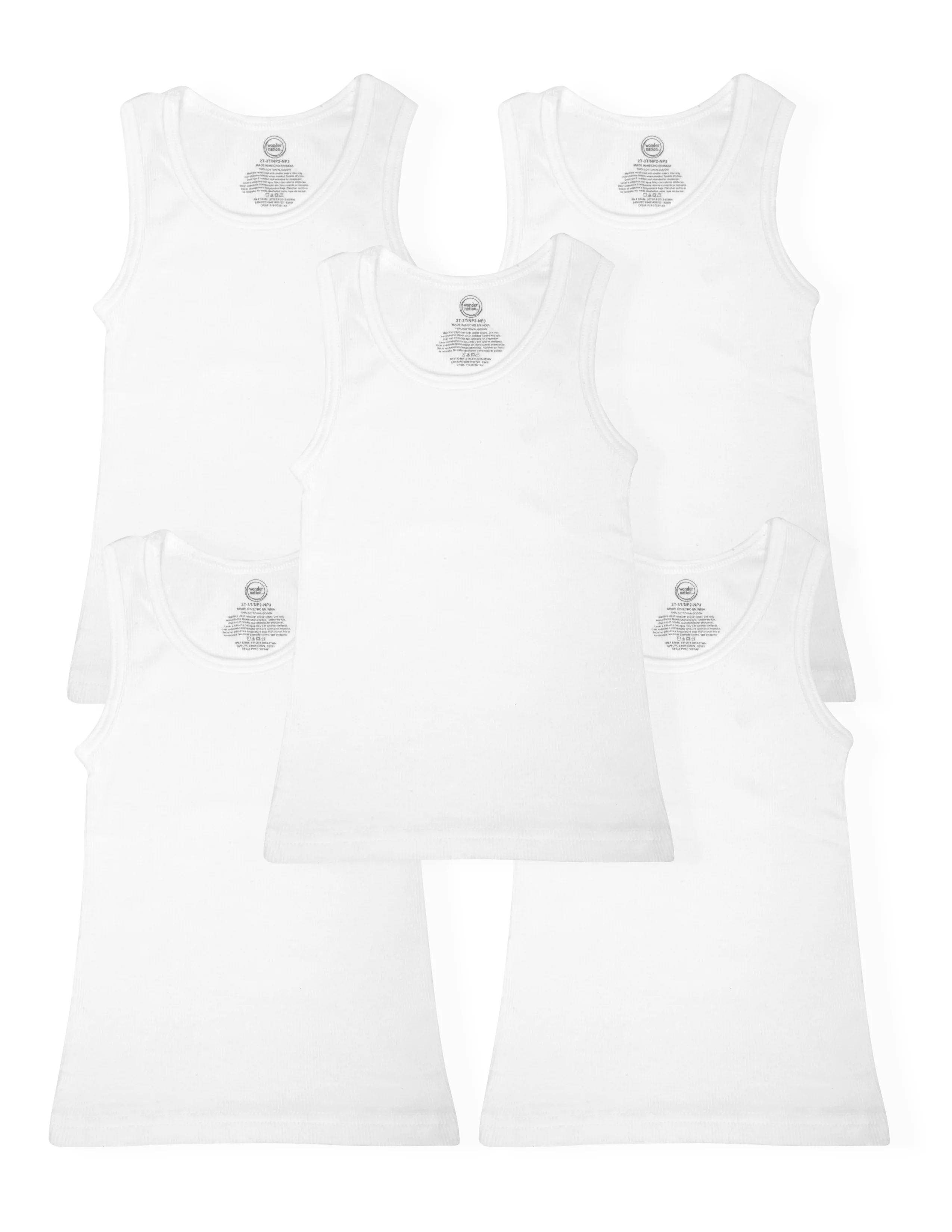 Wonder Nation Boys White Tank Undershirt, 5-Pack, Sizes S-XL - Walmart.com | Walmart (US)