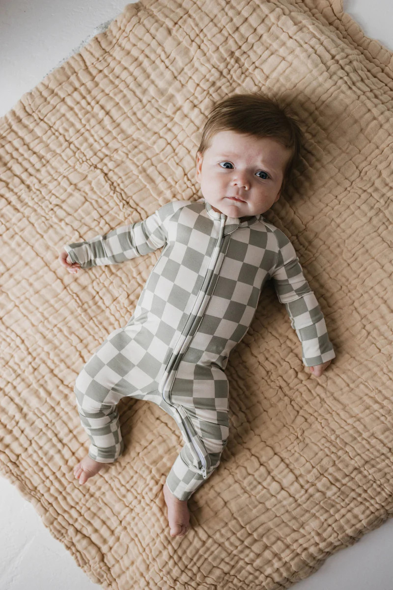 Sage Checkerboard | Bamboo Zip Pajama | Forever French