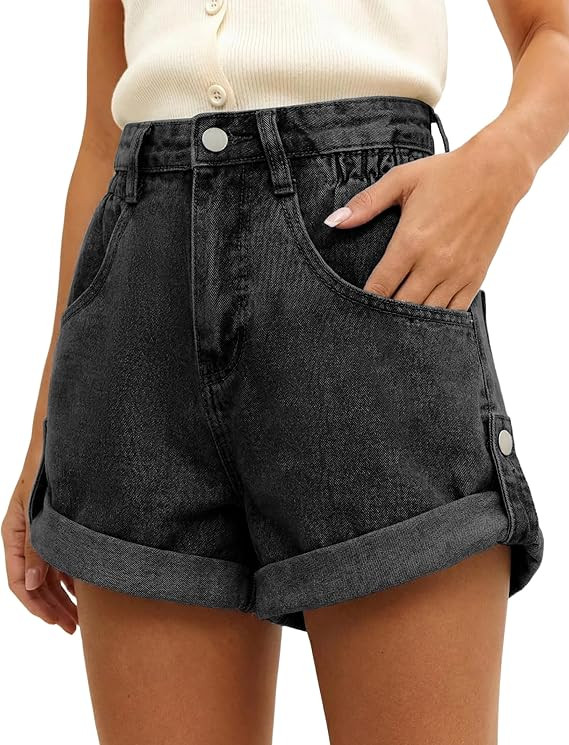 BISUAL Womens Jean Shorts High Waisted Denim Shorts Stretchy Rolled Folded Hem Summer Casual Jort... | Amazon (US)