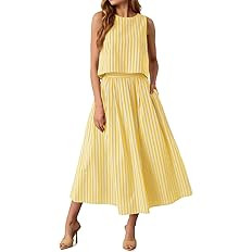 Tankaneo Womens 2 Piece Skirt Sets Summer Striped Sleeveless Tank Tops Midi Dress Travel Vacation... | Amazon (US)