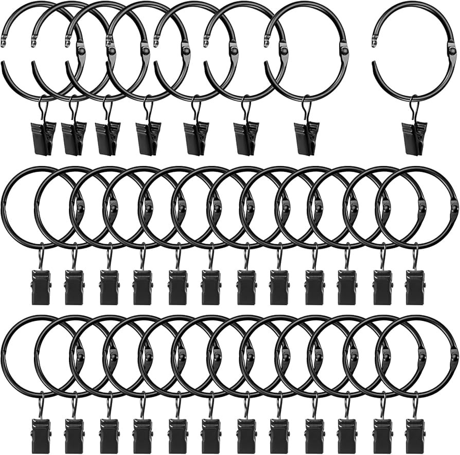 Openable Curtain Rings with Clips, Open Drapery Rings with Hooks, Curtain Clips 1.5 inch Interior... | Amazon (US)