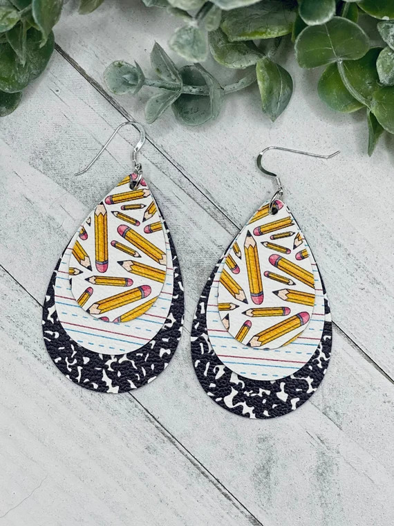 Pencil earrings, school earrings, teacher gift, teacher earrings, teacher appreciation, compositi... | Etsy (US)