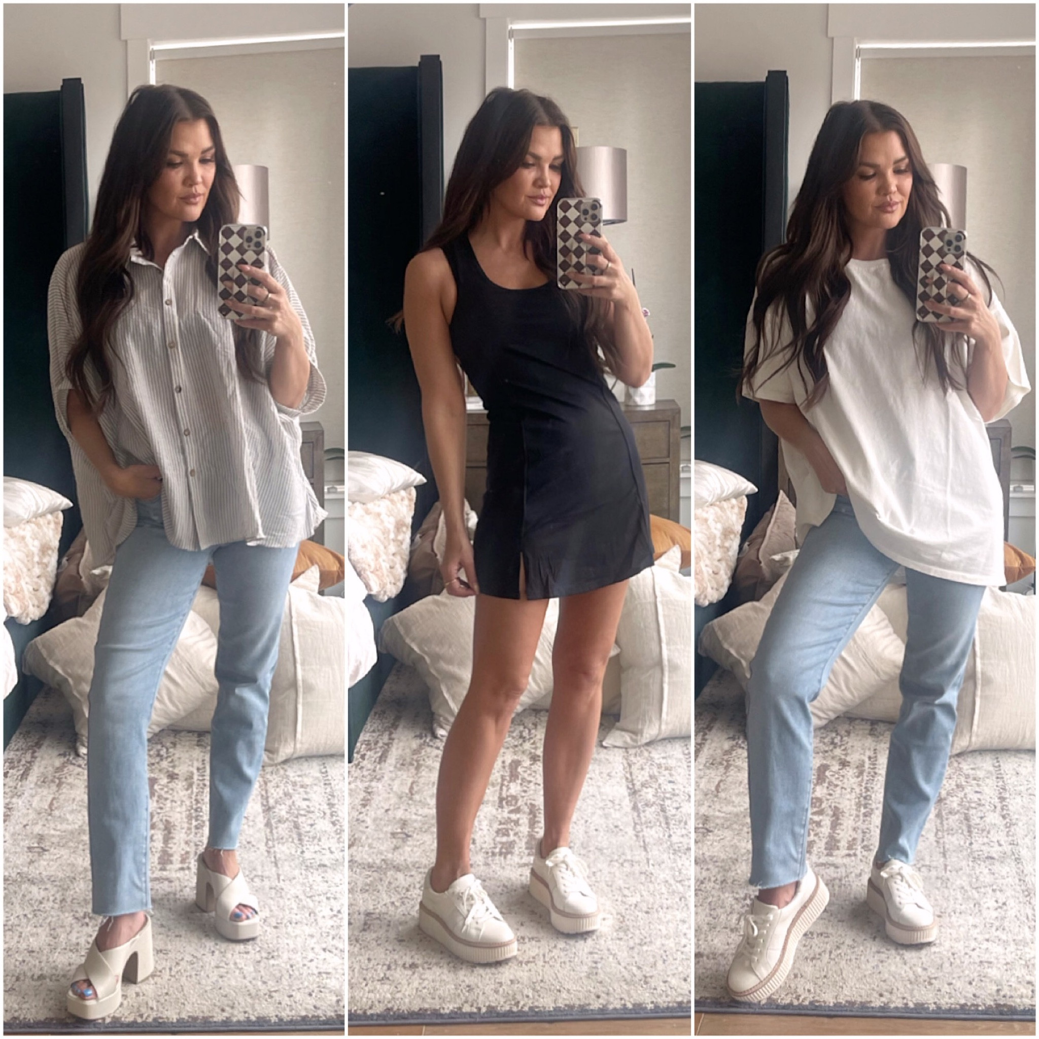 Bohme March Haul -
Discount Code: KristinRose15
-
Outfit 1: 
   Emmy Striped Button Up
   Megan Straight Leg Jeans 
   -
   Shoes: Dolce Vita Wonder Heels 

Outfit 2: 
   Cora Mini Dress 
   -
   Shoes: Dolce Vita Tiger Sneakers

Outfit 3: 
   Karina Oversized Tee
   Megan Straight Leg Jeans 
   -
   Shoes: Dolce Vita Tiger Sneakers


   

#LTKstyletip #LTKshoecrush