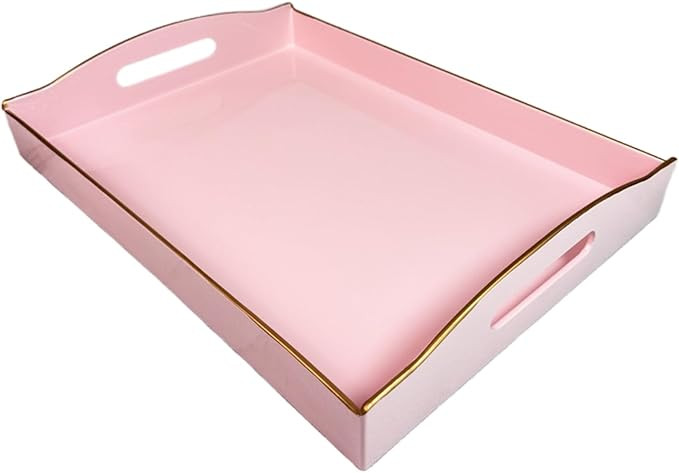 Pink Serving Tray with Handles, Plastic Decorative Tray for Coffee Table, Ottoman - Ideal for Liv... | Amazon (US)