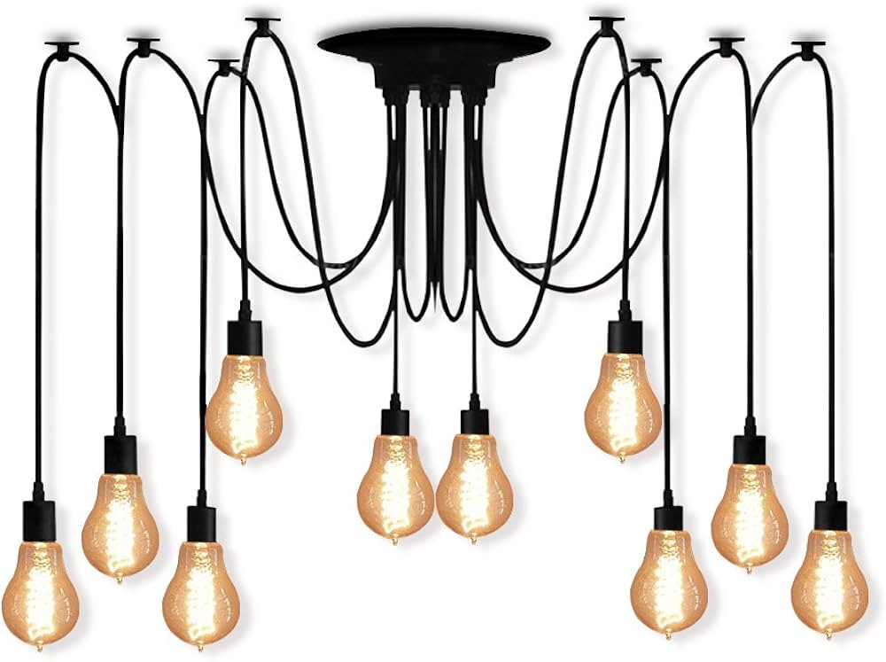 Veesee 10 Arms Industrial Ceiling Spider Lamp,Retro E26 Edison Bulb Hanging Chandelier Lights,DIY... | Amazon (US)