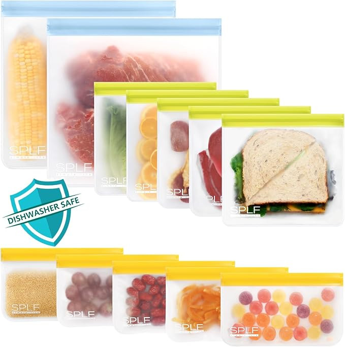 SPLF 12 Pack Dishwasher Safe Reusable Freezer Bags, Multicolor | Amazon (US)