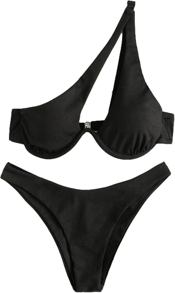 Lilosy Sexy Underwire One Shoulder Bikini High Cut Brazilian Swimsuit Set 2 Piece | Amazon (US)