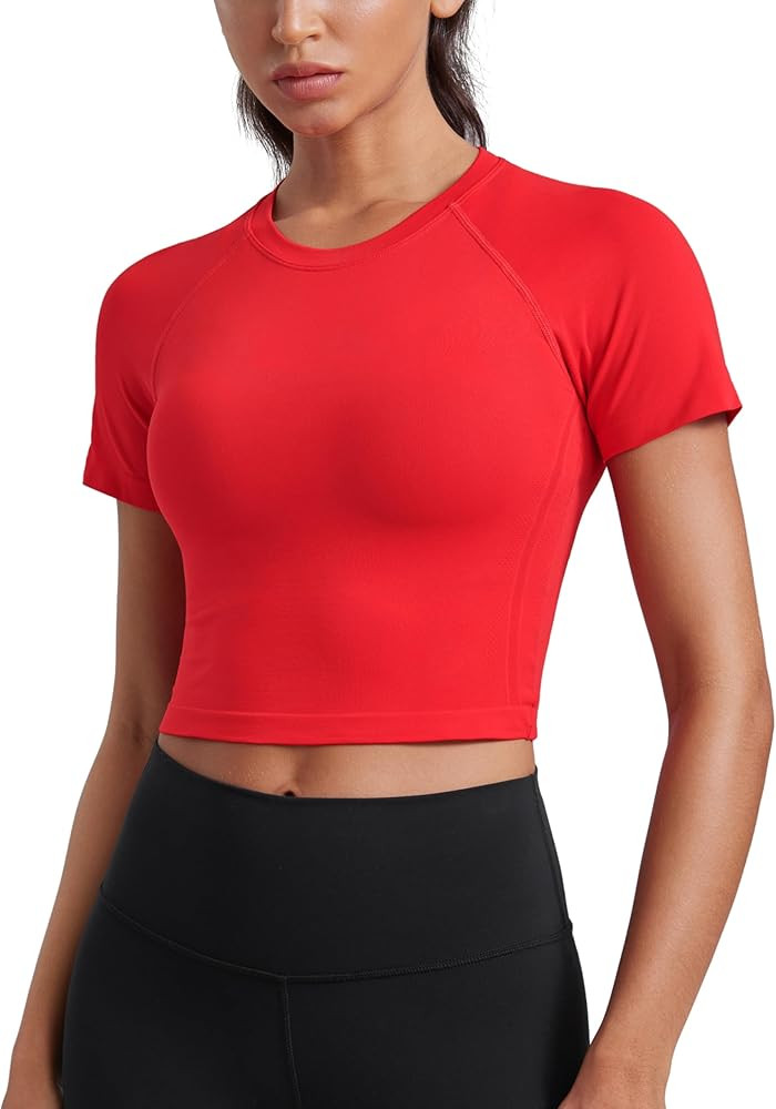 CRZ YOGA Seamless Womens Short Sleeve Crop Tops Breathable Slim Fit Gym Workout Shirts Athletic R... | Amazon (US)