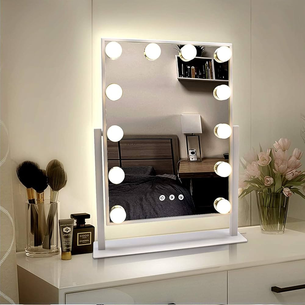 Amazon.com - WEILY Hollywood Makeup Mirror with Lights,Large Lighted Vanity Mirror with 3 Color L... | Amazon (US)