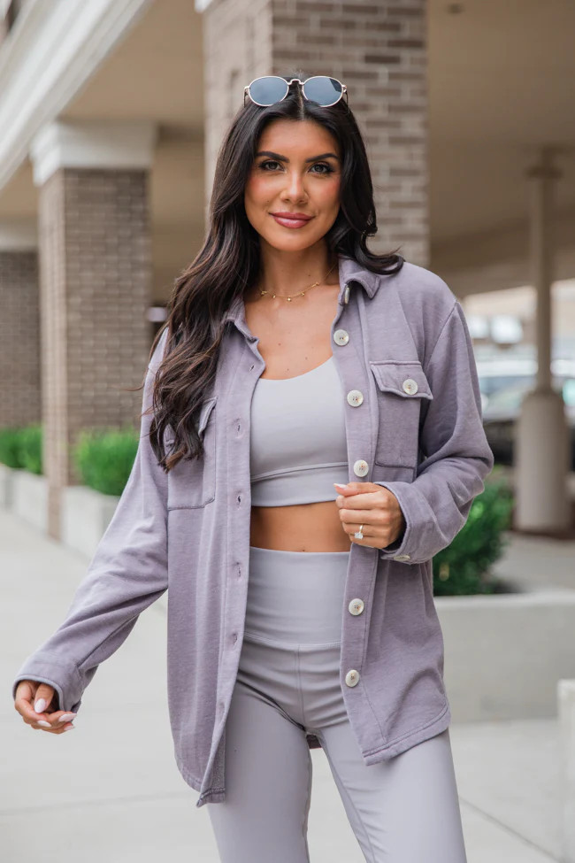 Learn As You Go Taupe Acid Wash Knit Shacket FINAL SALE | Pink Lily