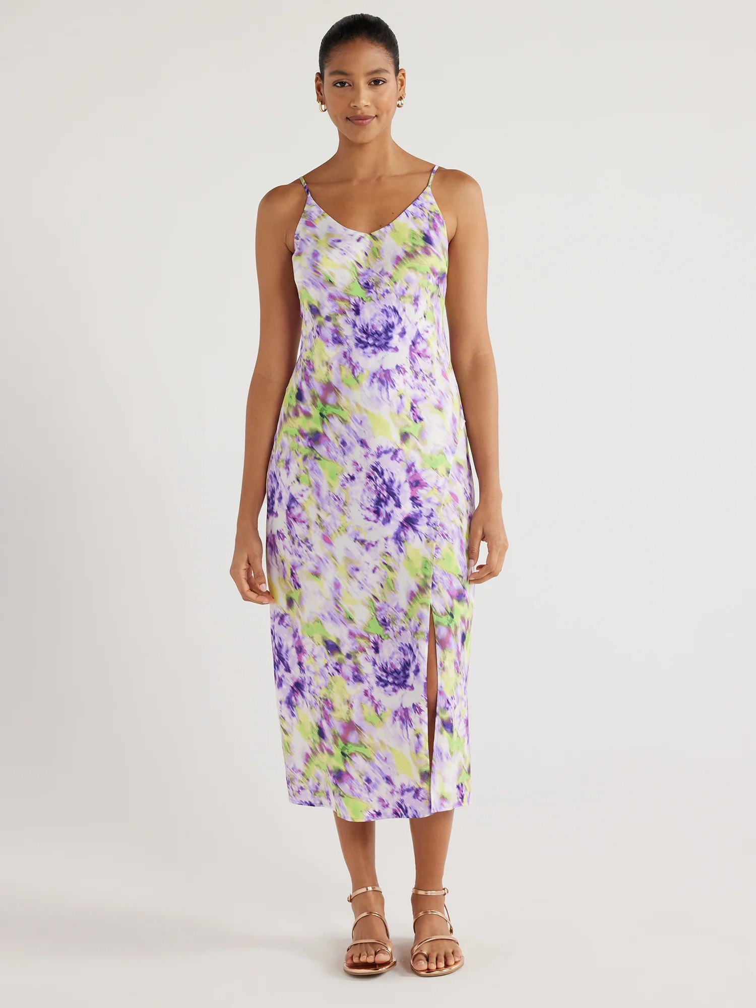 Scoop Women's Satin Midi Slip Dress with Side Slit, Sizes XS-XXL | Walmart (US)