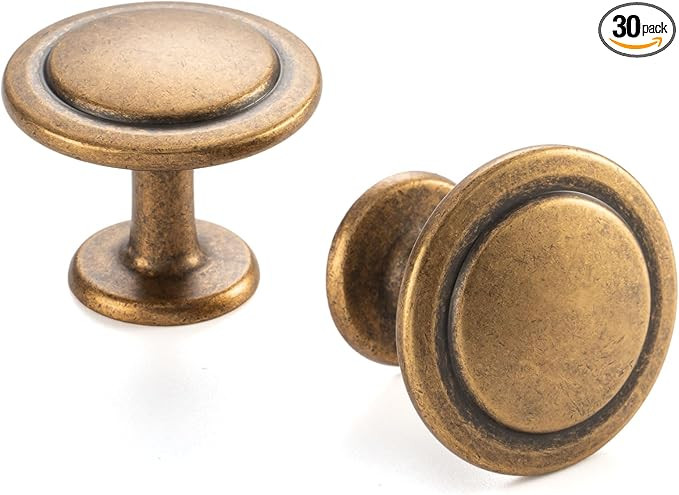 Pack of 30, Antique Brass, Round Kitchen Cabinet Knob ZK2409 | Vintage Pull Handle, Solid Hardwar... | Amazon (US)