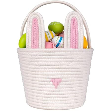 Sea Team Easter Bunny Basket for Eggs Hunt, Easter Eggs Bucket, Small Woven Cotton Rope Tote Bag ... | Amazon (US)
