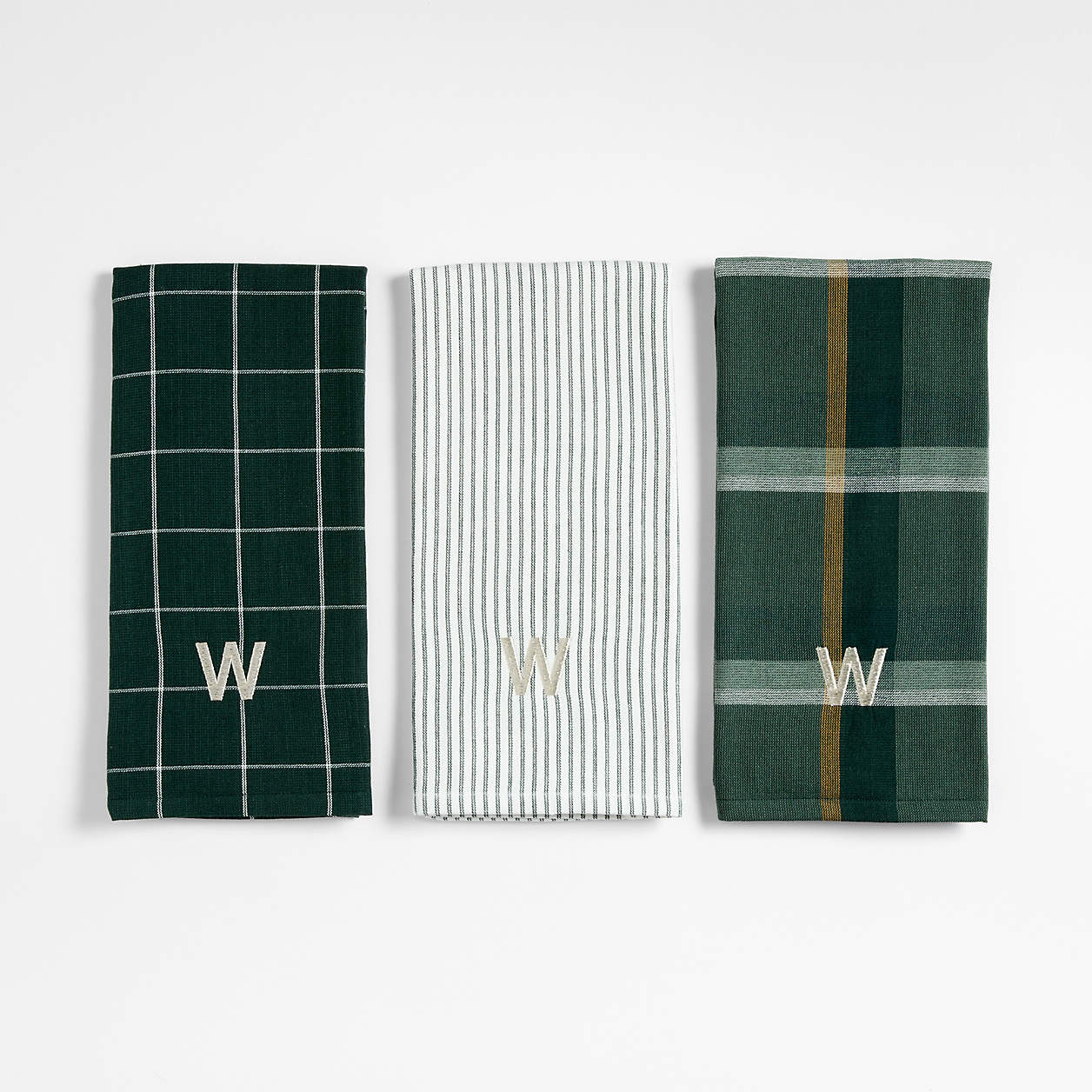 Holiday Green Plaid and Stripe Organic Cotton Kitchen Towels, Set of 3 + Reviews | Crate & Barrel | Crate & Barrel