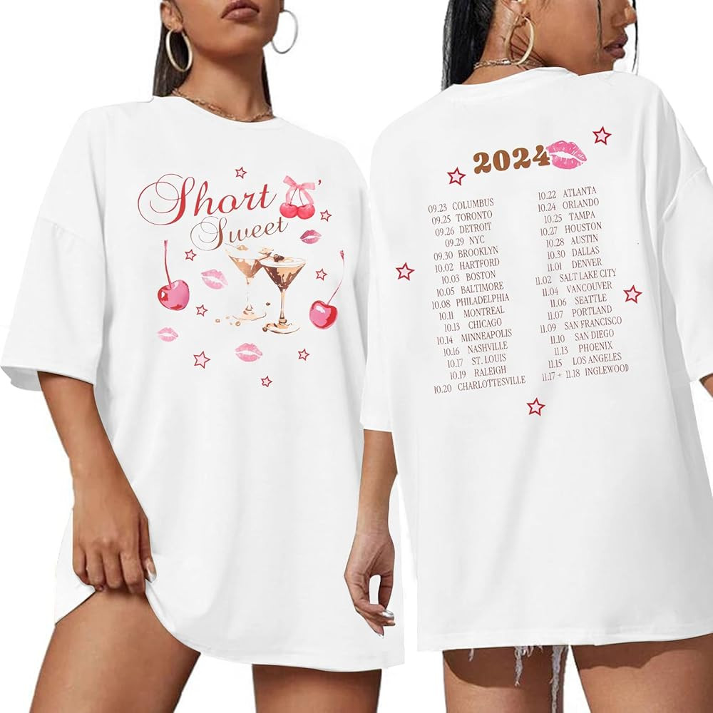 Country Music Concert Shirt Women Short N' Sweet Tour Oversized Shirt Coquette Bow Graphic Tee Mu... | Amazon (US)