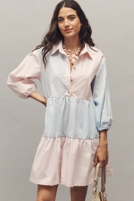 The Bettina Stripe Mix Tiered Mini Shirt Dress by Maeve | Anthropologie (US)