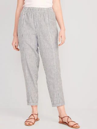 High-Waisted Striped Cropped Linen-Blend Tapered Pants for Women | Old Navy (US)