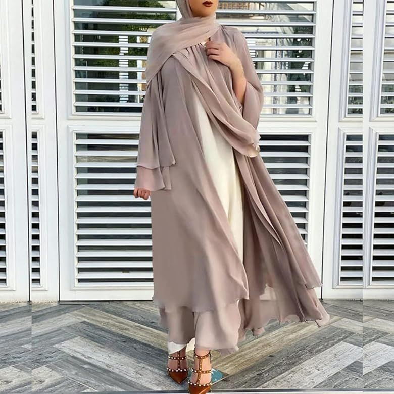 IWEMEK Women's Muslim Prayer Dress Hijab Scarf Islamic Abaya Suit Two-Piece Turkey Kaftan Cardigan D | Amazon (US)