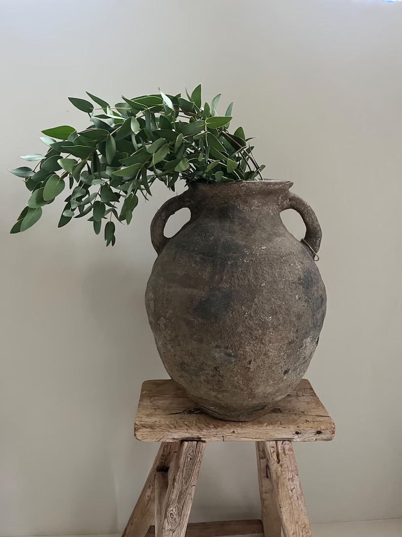 Large Terracotta Turkish Vase, Rustic Mediterranean Clay Pottery Vessel, Rustic Home Decor - Etsy | Etsy (US)