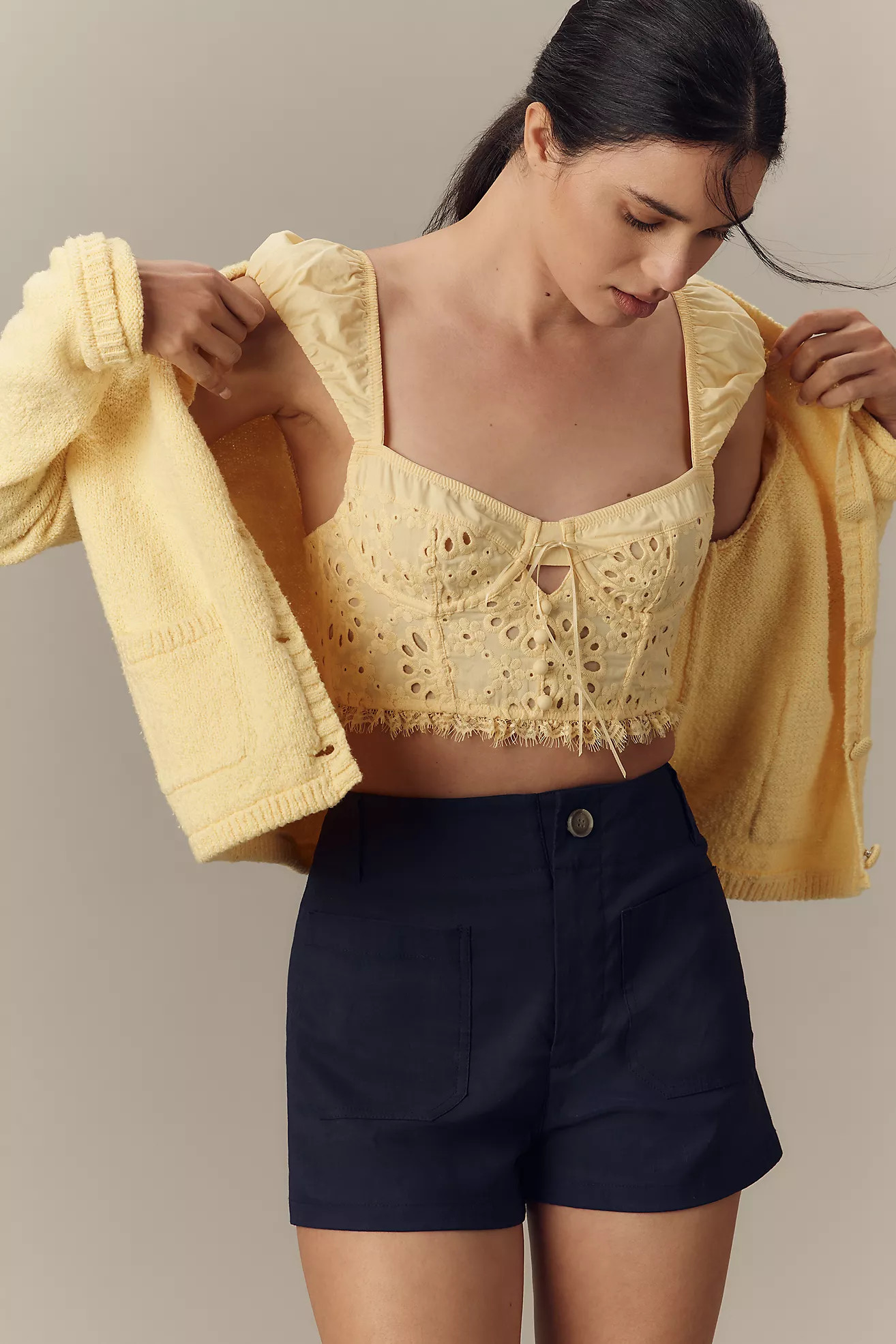 By Anthropologie Puff-Sleeve Eyelet Corset Top | Anthropologie (US)