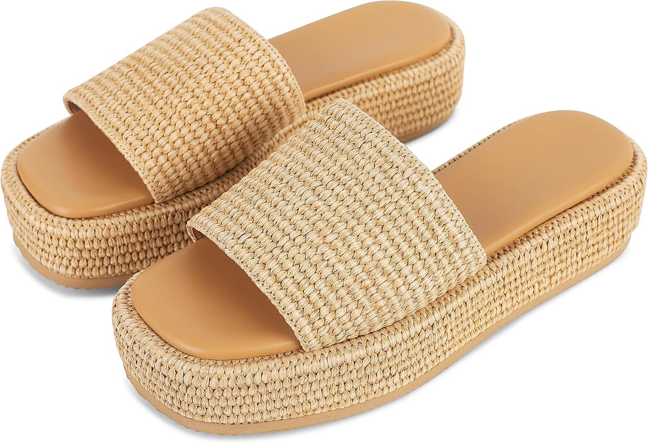 EQAUDES Platform Slip on Espadrille Sandals for Women Wedges Slides Bohemia Sandals Flatform Open... | Amazon (US)