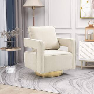 ANBAZAR Beige Accent Swivel Sofa Chair Open Back Chair with Arms and Pillow Barrel Chair with Sta... | The Home Depot