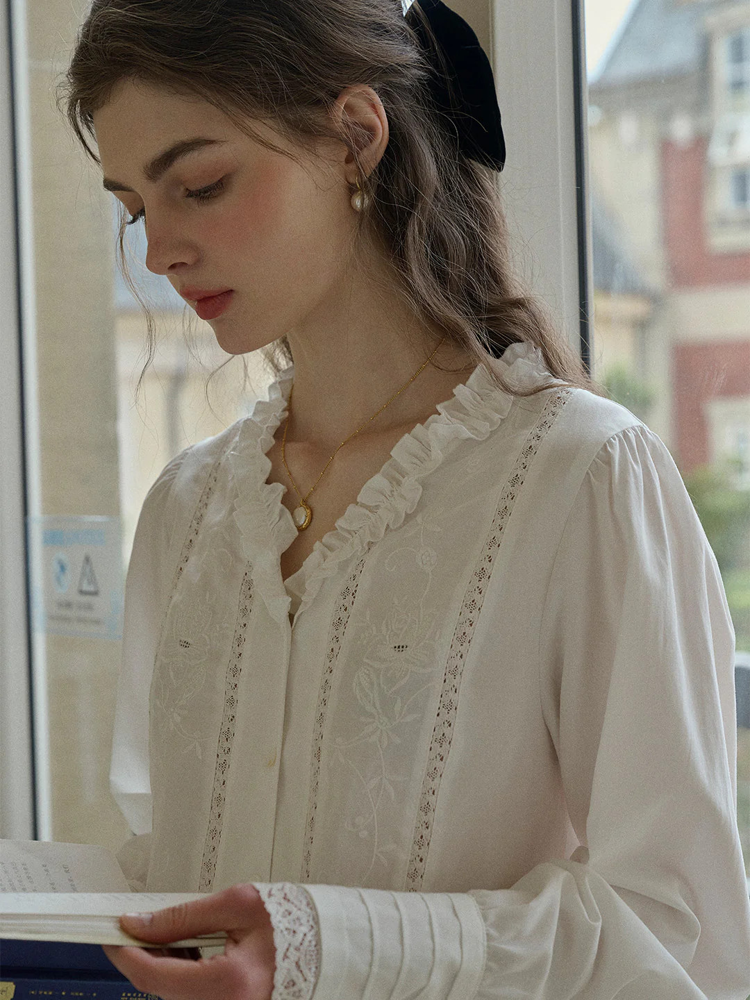 Faith Lace Patchwork V-neck Embroidered Blouse | Simple Retro