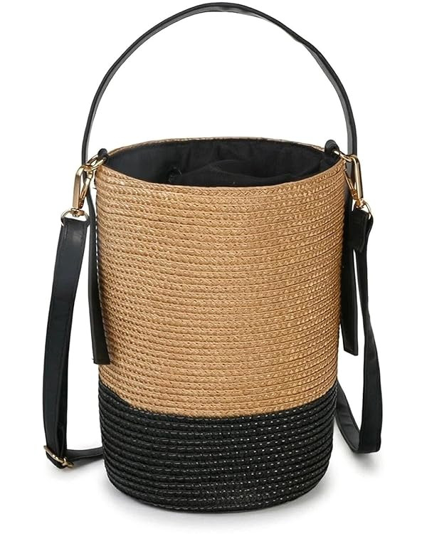 Eiyye Mini Woven Bucket Bag for Women Lightweight Straw Style Crossbody Purse with Leather Strap ... | Amazon (US)