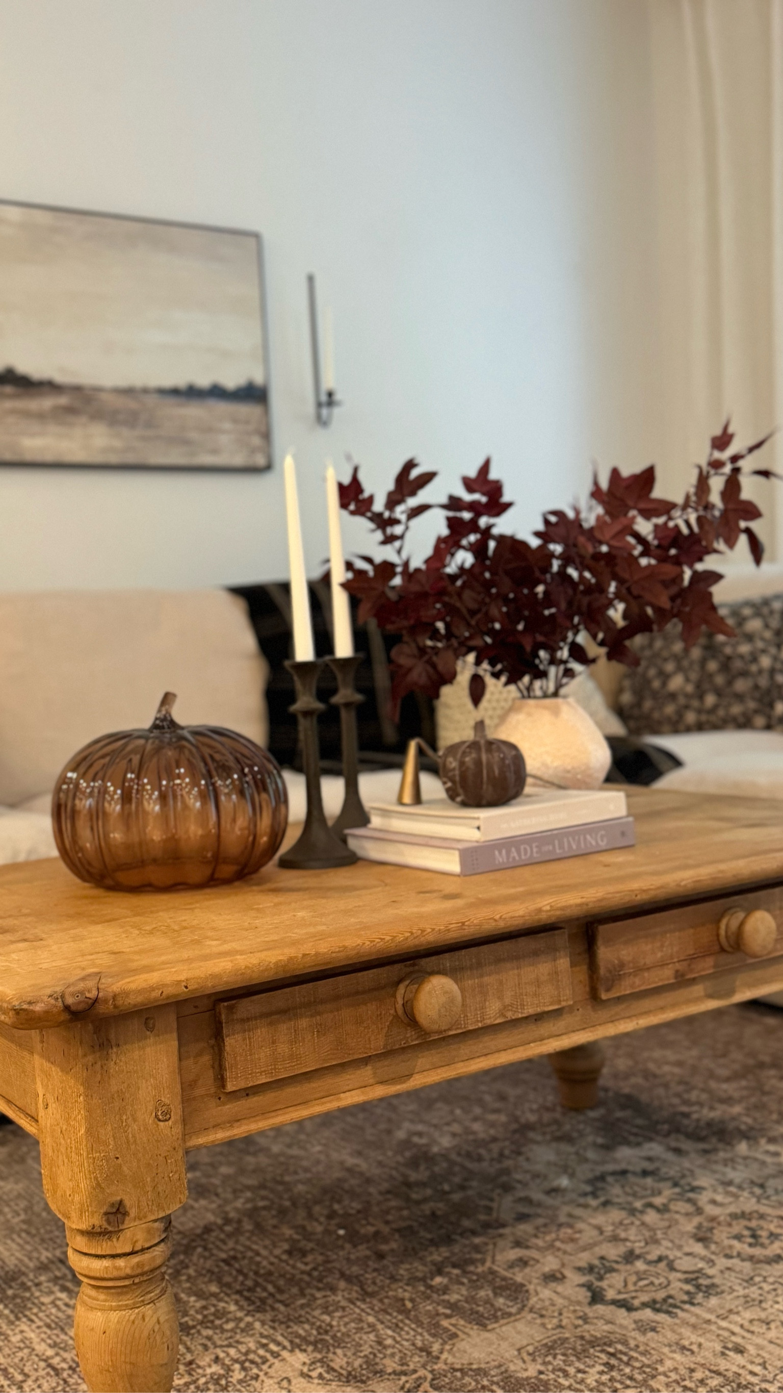 Fun coffee table fall styling! Bringing in all the textures and colors for fall 😻 
•
•
Home decor, fall home decor, fall decor, decorate for fall, pumpkin decor 

#LTKSeasonal #LTKFamily #LTKHome